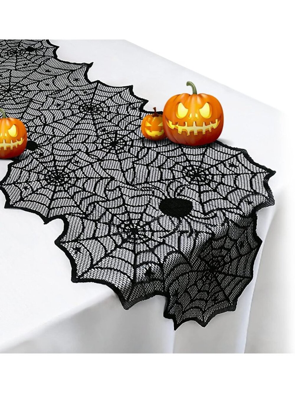 New Halloween Black Lace Spider Web Table Runner 18 x 72 Inch Table Decor